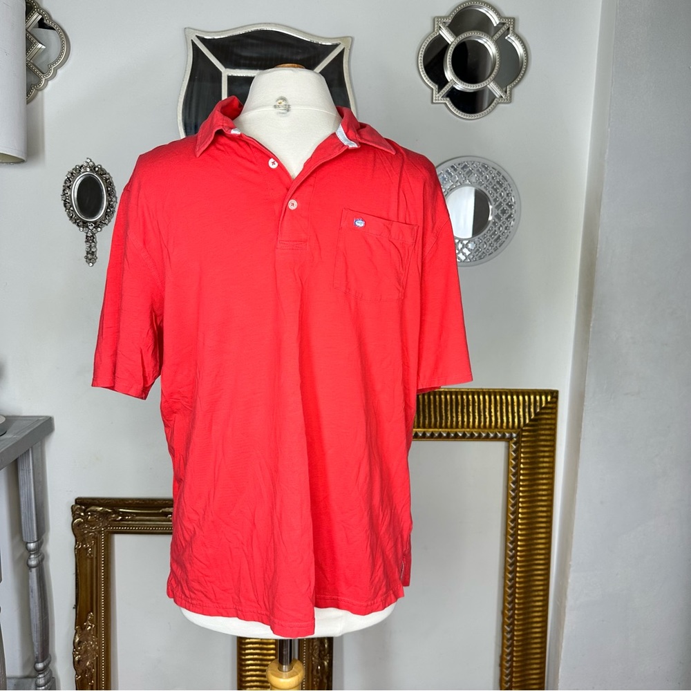 Southern Tide Skip Jack Polo Shirt Mens L 40 Orange Fish Logo Short Sleeve